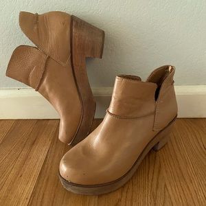 Vintage Brown Leather Wood Block Heel Boots